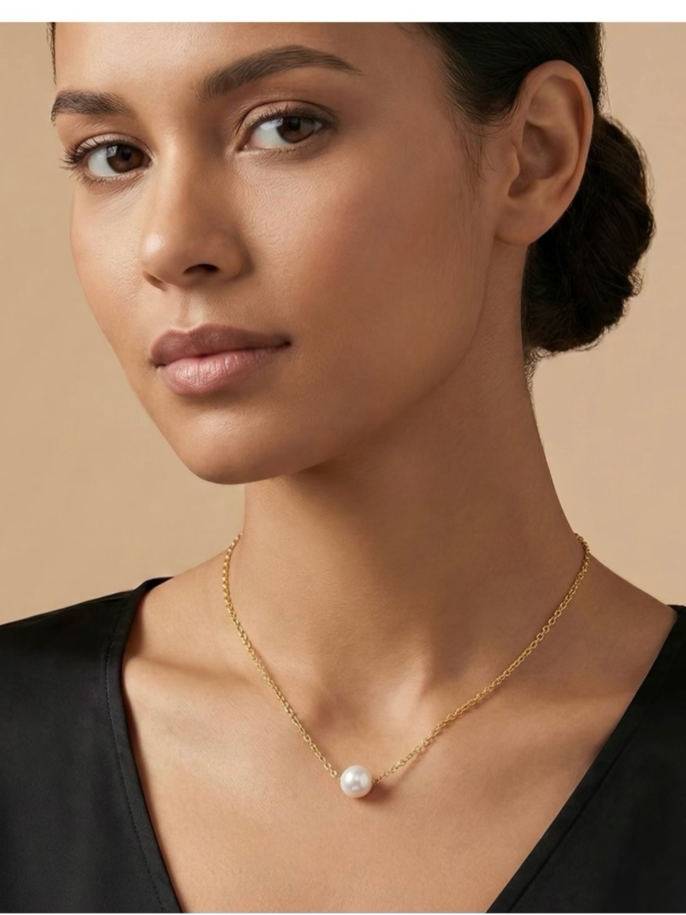 Gold Chain Necklace with Single White Pearl Pendant